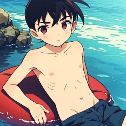 Boys, swimming trunks, Slim Sexy , black hair,  naked body,  Red-Faced, 