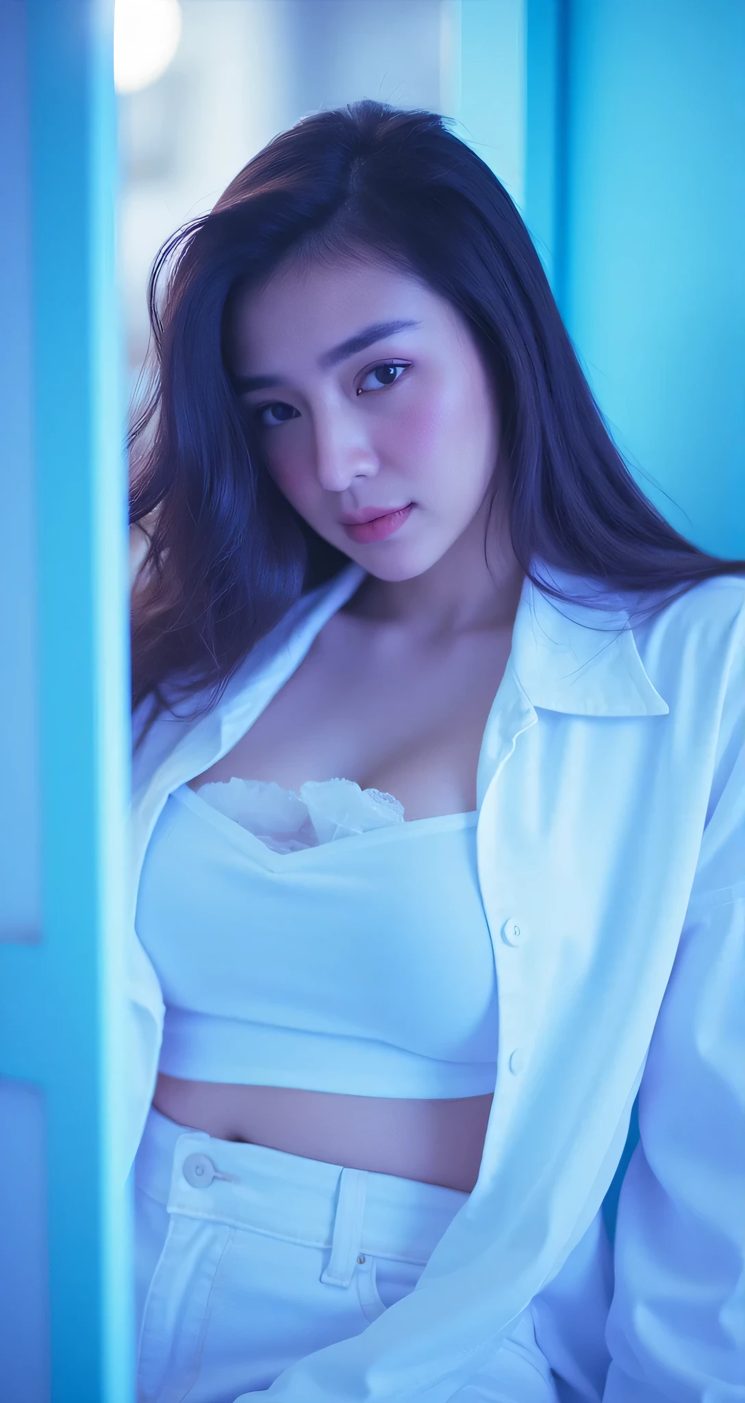 4k, masterpiece, best high quality, ultra-detailed, (ultra realistic:1.3), (clean photo:1.2), (ultra high resuliton:1.3), (soft lighting:1.2), (perfect image coloring), (bright lighting:1.2), indonesian face, portrait photo of sexy ghost girl wearing white robe, big breasts, chest forward, pale face, (female ghost)