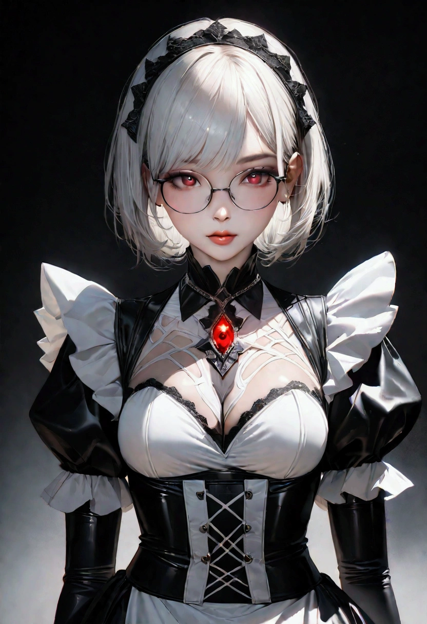 (Detailed face and eyes:1.3),
n_2b,White background,inky,Blue eyes,Black-rimmed glasses,The upper part of the body,cleavage of the breast,big breasts,
ultra-detailliert,(hight resolution:1.1),Best Quality,(masutepiece:1.3),Cinematic lighting,