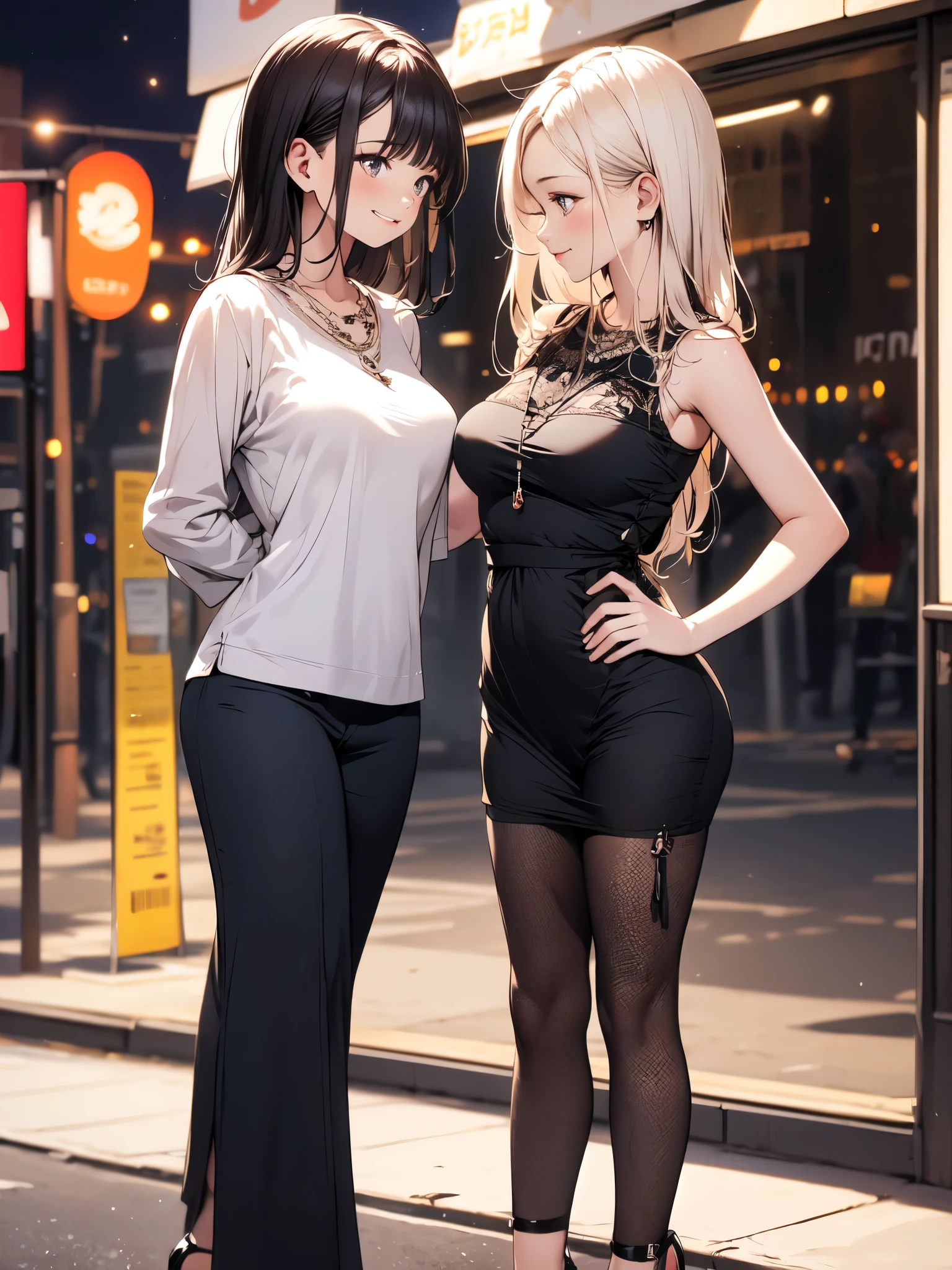 （8k ，Super detailed，Best masterpiece，nature，perfect work of art，perfect female figure），two women，sister and younger sister， sisters，rainbow hair，perfect face，（huge ），neighbor wife，woman hairstyle，elegant wife，Sophisticated and revealing ，20 years old，White skin，messy hair，perfect y body，Tone，flirtatious，very big ，Willow Yao，Big butry detailed，young beautiful teacher，teacher，wear glasses，in the night club，在 with many sexy anxposed women，Hot dance，Detail background，necklace，perfect eyes，，T-shaped small size，huge big