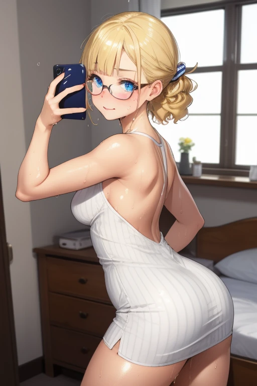 ultra detailed, best quality, high resolution, ((8k)), 1girl, gangbang,3boys, pale skin, petite, (glossy blonde hair:1.5), (very short hair), (ahoge:1.3), (glasses), pointy ears, (blush:1.5), blue eyes, medium breasts, smile, ((fang)), open mouth, (forehead:1.3), ((thick eyebrows:1.2)), ((wavy mouth:1.3)), ((vaginal,sex,on stomach,from behind:1.5)), nsfw, ((nude)), park