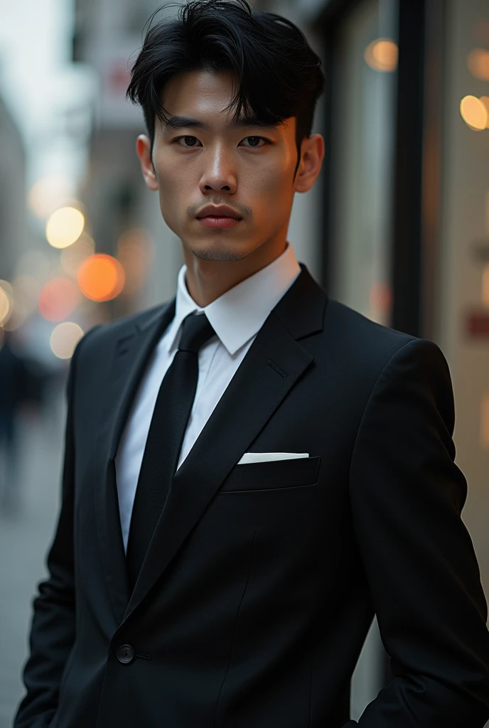 male model, black suit, Japan person, Shohei Otani, Florence, Italy Background, Clear sky, Bokeh, Depth of field, (upper body: 1.0), Top quality, Intricate detail, Detailed eyes, Masterpiece, Film grain, Kodachrome, DSLR, --auto --s2