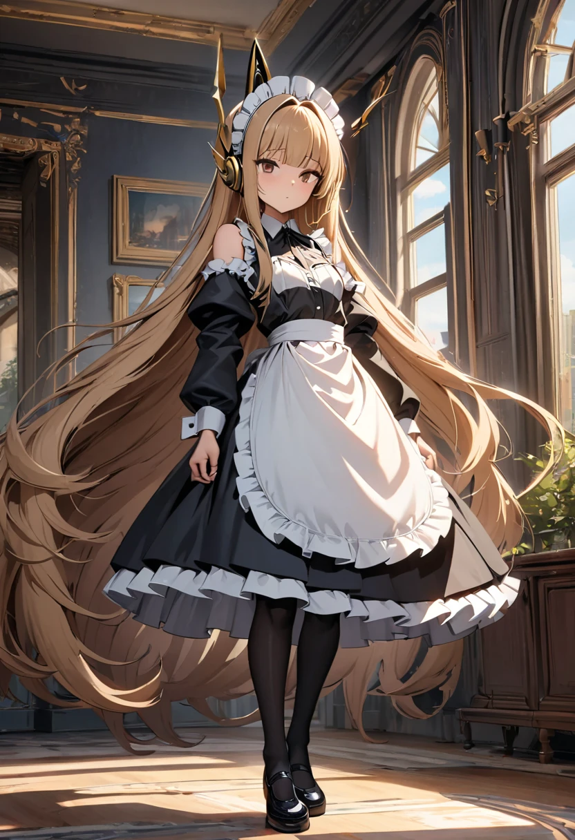 Asuna from Sword Art Online wearing a maid outfit and high heels