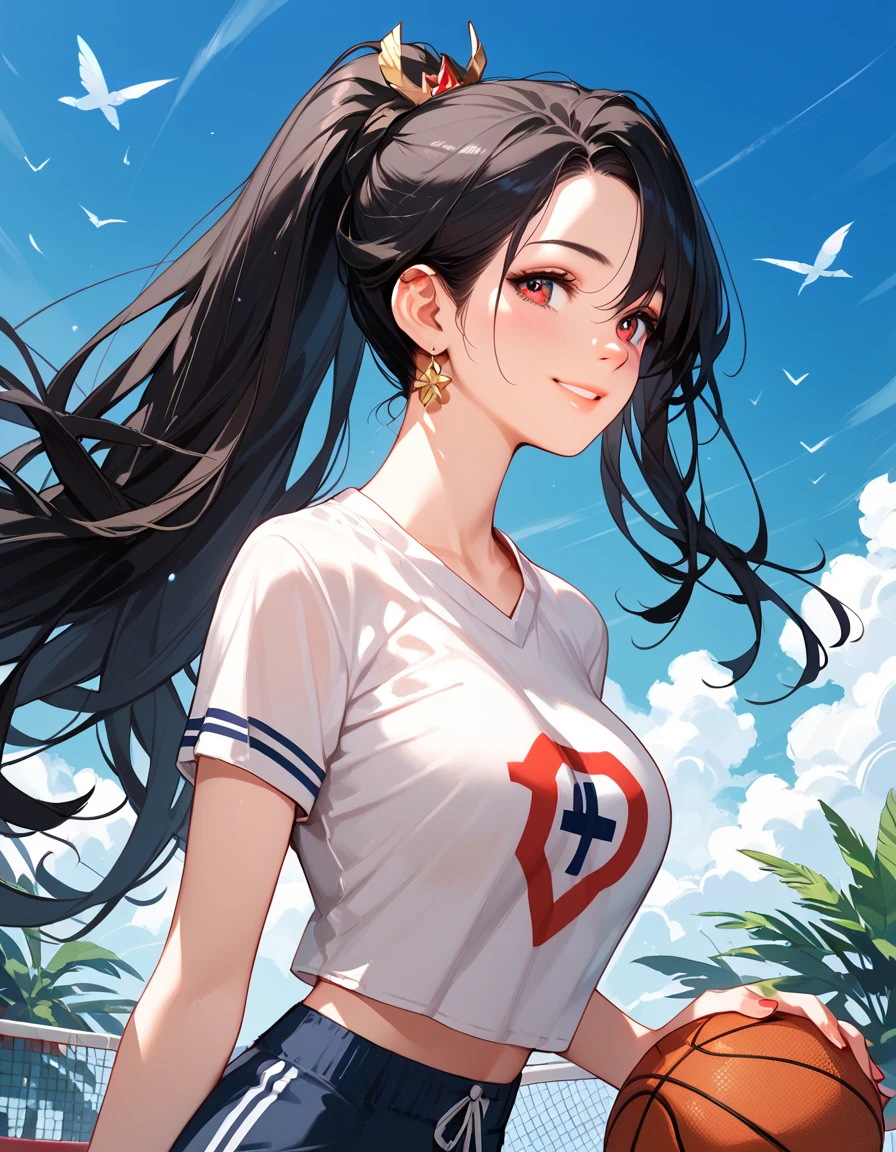 source_anime,score_9,score_8_up, score_7_up, 1girl,solo,outdoors,one piece, mature woman, boa hancock, long hair, very long hair, black hair, shinny hair, baseball hat, jacket, bomber jacket, denim, pencil denim, shirt, crop top, navel, collarbone, black hat,