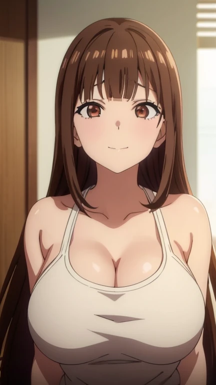 (((masterpiece))),fuyumi itadori, Anime girl characters, 1girl, solo, looking at viewer, (((very long straight hair))), (((blunt bangs))), (((brown hair))), cleavage, bigger breasts, closed mouth, collarbone, open clothes, ground vehicle, sports bra, tall girl, horny, big ass, beautiful face, Charming,  anime visual of a cute girl, screenshot from the anime film, & her expression is solemn, ahegao face, in the anime film, in an anime, anime visual of a young woman, she has a cute expressive face, still from anime, perfect breasts, she is tall, All bodies visible, ahegao face, the face is ahegao, she is horny, A perverted face, she so perverted, she smile so perverted, hd picture, 4k quality, details of the face is so good,bigger breasts, ,change her face and make her face hd and pretty😍, make her face like nakano ichika , she is masturbating