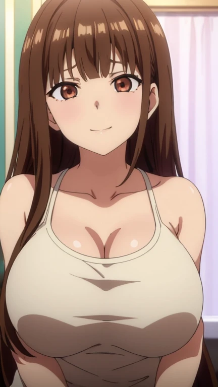 (((masterpiece))),fuyumi itadori, Anime girl characters, 1girl, solo, looking at viewer, (((very long straight hair))), (((blunt bangs))), (((brown hair))), cleavage, bigger breasts, closed mouth, collarbone, open clothes, ground vehicle, sports bra, tall girl, horny, big ass, beautiful face, Charming,  anime visual of a cute girl, screenshot from the anime film, & her expression is solemn, ahegao face, in the anime film, in an anime, anime visual of a young woman, she has a cute expressive face, still from anime, perfect breasts, she is tall, All bodies visible, ahegao face, the face is ahegao, she is horny, A perverted face, she so perverted, she smile so perverted, hd picture, 4k quality, details of the face is so good,bigger breasts, ,change her face and make her face hd and pretty😍, make her face like nakano ichika , she is masturbating