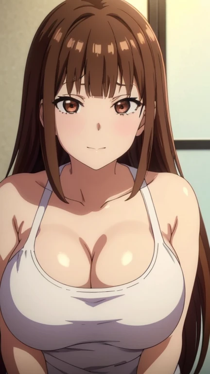 (((masterpiece))),fuyumi itadori, Anime girl characters, 1girl, solo, looking at viewer, (((very long straight hair))), (((blunt bangs))), (((brown hair))), cleavage, bigger breasts, closed mouth, collarbone, open clothes, ground vehicle, sports bra, tall girl, horny, big ass, beautiful face, Charming,  anime visual of a cute girl, screenshot from the anime film, & her expression is solemn, ahegao face, in the anime film, in an anime, anime visual of a young woman, she has a cute expressive face, still from anime, perfect breasts, she is tall, All bodies visible, ahegao face, the face is ahegao, she is horny, A perverted face, she so perverted, she smile so perverted, hd picture, 4k quality, details of the face is so good,bigger breasts, ,change her face and make her face hd and pretty😍, make her face like nakano ichika , she is masturbating