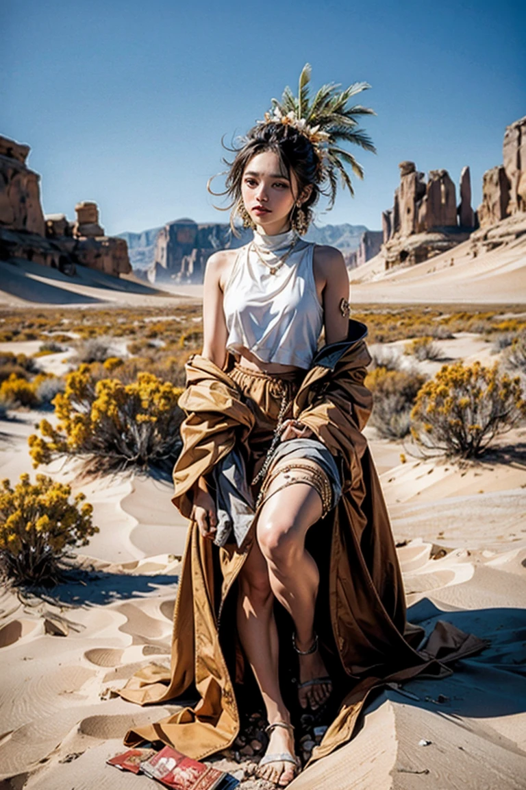 prospect:An extremely beautiful woman squatting in the desert in a swimsuit、Kazuko Yoshiyama,（break）background: Boat anchored on sand, Detailed Matte Painting, Andries Stock, unsplash Contest Winner, Renaissance, Photos Pinterest, Ancient West, taken in 2022, Arabia, Skeleton of a pirate ship, Detailed photo 8k, Medium portrait, Majestic sand dunes, Abandoned old, 4K  8K, Low angle shot, 4k yen