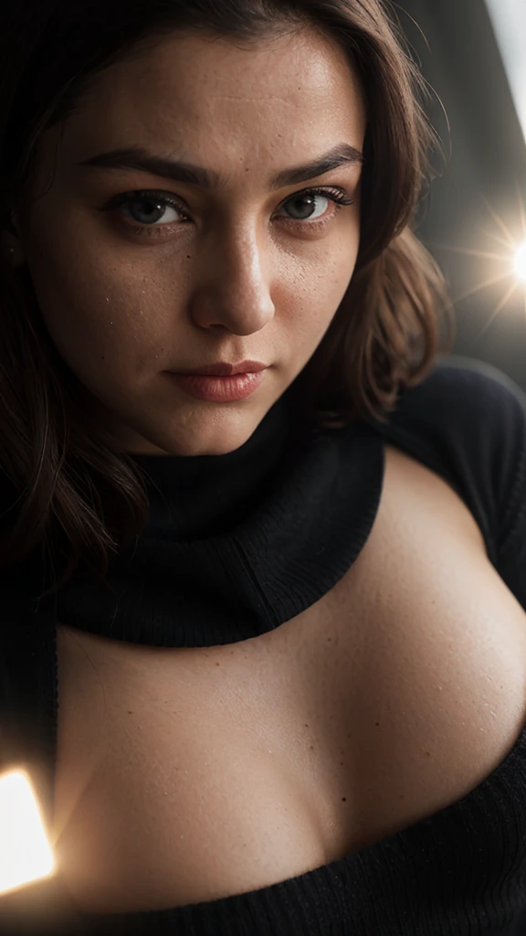 Greta Thunberg, ultra realistic, overweight, (high detailed skin:1.2), 8k uhd, dslr, Dramatic Rim light, high quality, Fujifilm XT3, (sexy pose), (enormous breasts:1.4), (cowering:1.3) (frightened:1.3), string bra, (extremely tight and small panties:1.4), ((surrounded))