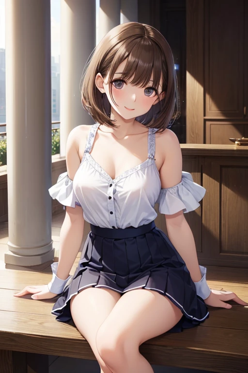 (Tabletop, Highest quality, High resolution, , Pixel perfect, 4K,), 1 Girl, single, alone, Beautiful woman、I could see the whole body、 ((Wavy mid-length hair, bangs, Black Hair)), ((Blue eyes, Beautiful eyelashes, Realistic eyes)), ((Detailed face, blush:1.2)), ((Smooth texture:0.75, Realistic texture:0.65, Realistic:1.1, Anime CG Style)), Soft Breasts, Dynamic Angle, Perfect body, ((, female teacher, , Earrings、necklace、White thin camisole、Dark blue flared skirt、Black knee-high stockings、Spread your legs wide、、A shy smile、Big Breasts)), Superior、、、evening、Sit at a desk、Massage your breasts with both hands、close your chest with both hands、Her large breasts are exposed、She spreads her legs wide open to reveal her light blue lace panties.)、Angle from below)、