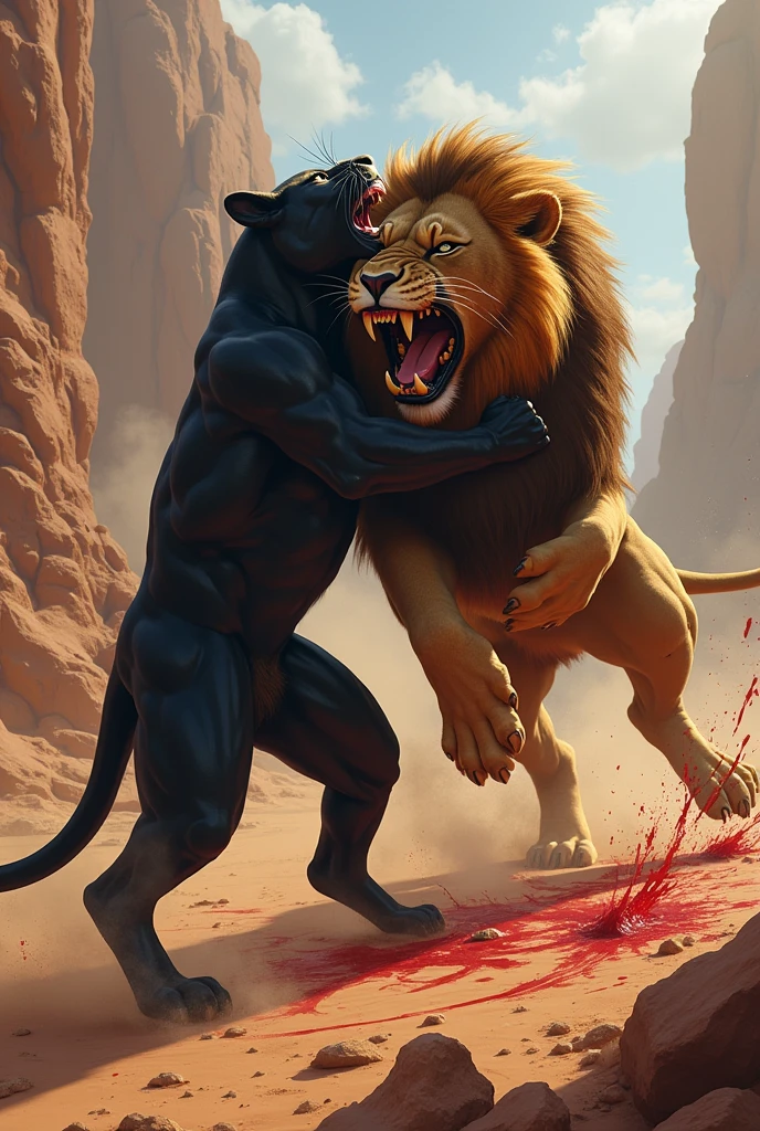 Black panther vs lion fight and blood fall
