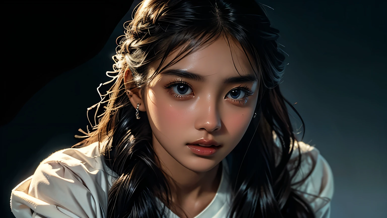 1 girl , high definition , High Quality , masterpiece on penis , white dress, braided ,Super beautiful girl,dark skin, enchanting face 、Highly detailed faces、 perfect face、golden balance, Professional Lighting