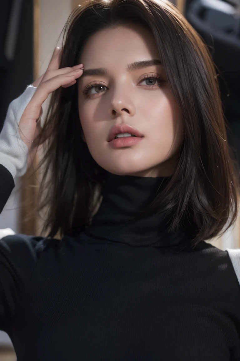Goatee, brown eyes, red lips and a line on the eyebrow