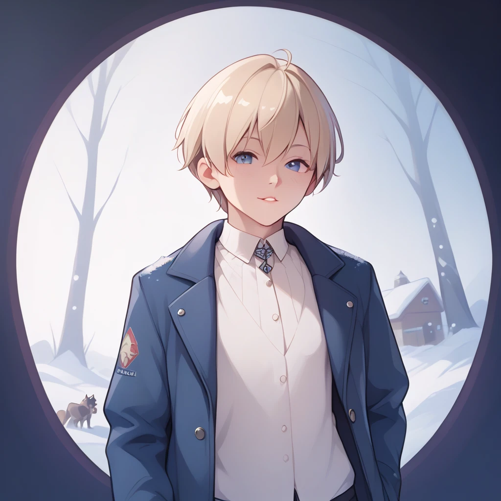 ชอต้าอนิเมะหนุ่มน่ารักกับเสื้อผ้าที่น่าสน the boy, cute ,anime, stand idle, full body, front view, site view, short,Jacket winter, white background,8k,
