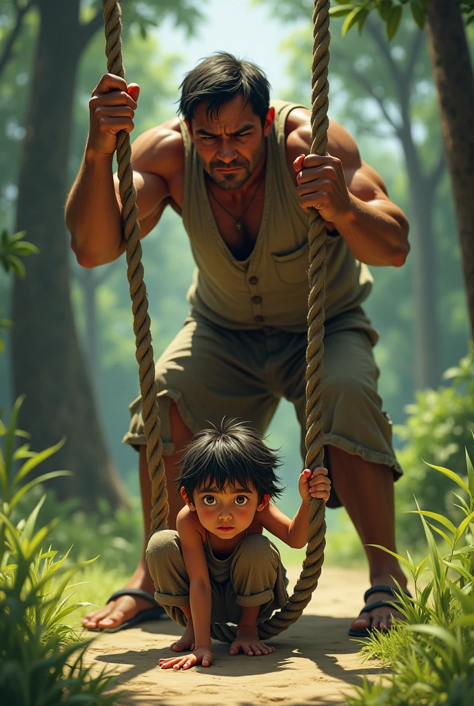 A monkey and a snake are swinging in the park，flat style