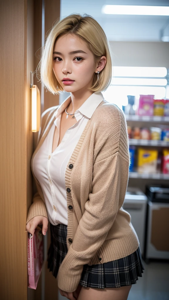(RAW photo, bestquality), (Realistic, photo-realistic:1.3), masterpiece, Extremely Delicate and Beautiful, Very detailed, CG, harmony , 2k wallpaper, Marvel, finely detail, light smile, Very detailed. CG Unity 8K Wallpaper, huge file size, ultra-detail, highres, Absurd, Soft light, (((Short Hair Hair:1.3), Short bang, silver-haired, floating hair NovaFrogStyle)), Beautiful Detailed Girl, detailed fingers, very detailed eyes and face, beautiful detailed nose, beautiful detail eyes, long eyelashes, facial lighting, looking at the audience, (gag:1.2), 1girls, kawaii, young, Adult Face, (Full body:1.3), (mediuml breasts), realistic face, realistic body, Beautifully detailed thighs, (ulzzang-6500-v1.1:0.8), business suit, Cross-laced clothing, collared shirt, open clothes, In the office, Detailed Office, Open the cardigan., black thighhighs, short skirt, Black Underwear, unbuttoned shirt,