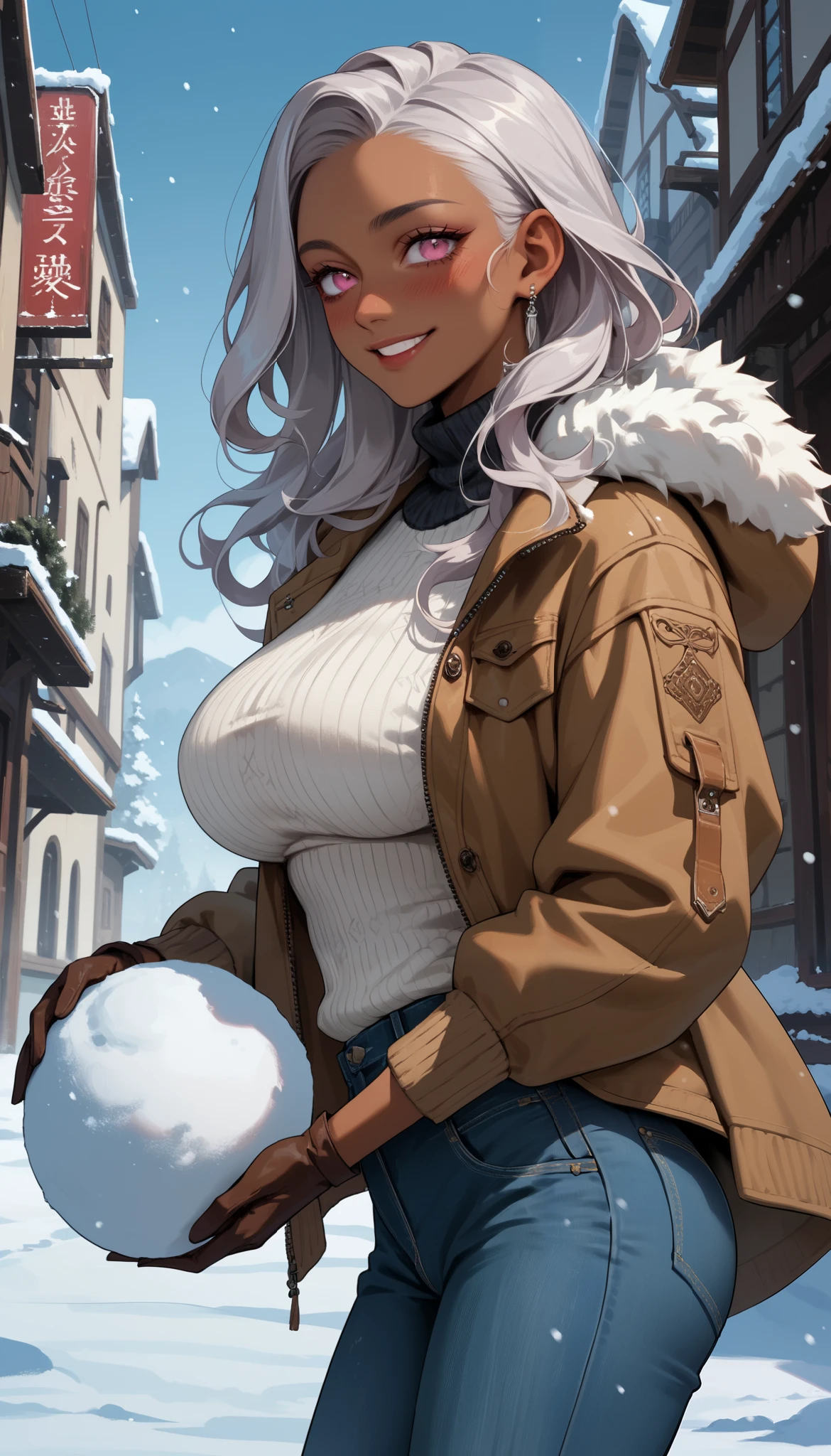(a beautiful 21 age years old naked ebony woman:1.2), (alpine mountain, snow, rock formations:1.2), (oversized jacket, woolly sweater, woolly hat, earmuffs:1.3), Leg Warmers,  
BREAK
((best quality)), ((masterpiece)), (detailed), realistic, absurdres, 8K UHD, High definition, Ultra Detailed, High quality texture, intricate details, detailed texture, finely detailed, high detail, extremely detailed cg, High quality shadow, (lens flare, sunbeams, godrays:1.2),
BREAK
(Pretty latino girl, african mixed), (huge breasts:1.35), (sparkling glowing blue eyes:1.2),  (light blue hair:1.4), (bust portrait:1.45), puffies, floating light snow particles