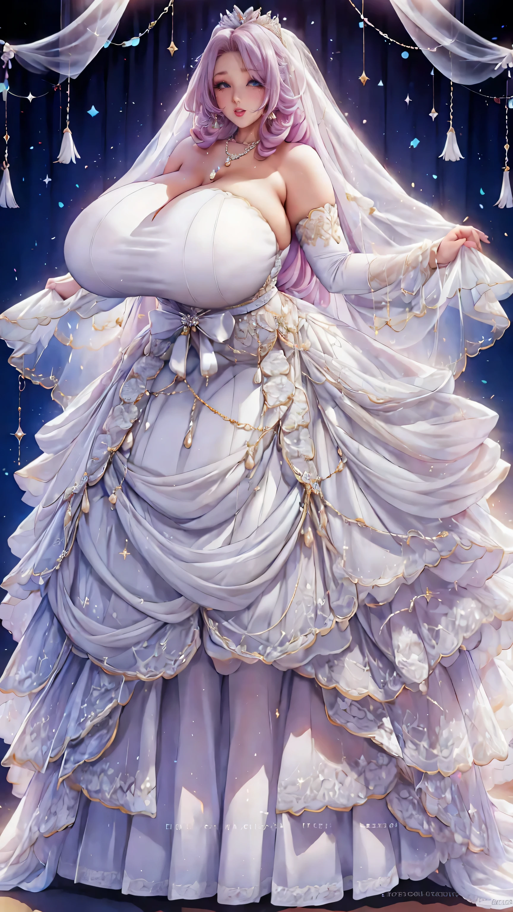 POV from back behind the back body Full body of my wife from behind Attractive dressing Beautiful colorful longer hairs,perfect facial features of well dressed in bedroom empty hand's ,looks like gorgeous wife giving a erotic pose wearing princess wedding gown dress, added anime stockings ((with big body curves, attractive queen diamond crown full dressed white clothing,bouncy breasts:2.4 thin waist,big wide hips , perfect suitable view)) wearing necklaces with princess sexy attractive long frock clothes full body clothing wedding white bride clothes added coastly stockings flowen net design frock