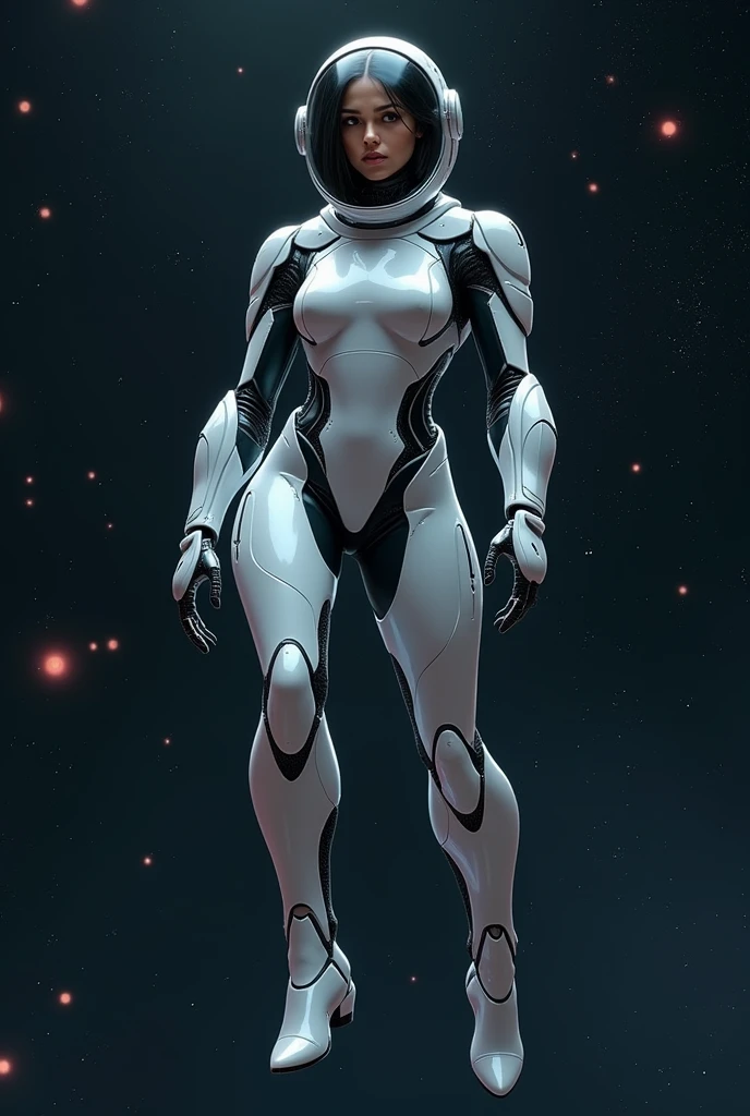 EDI Mass Effect in a tight latex bodysuit, visible cameltoe (incredibly detailed, beautiful metallic face with dark lips, piece of art) standing.