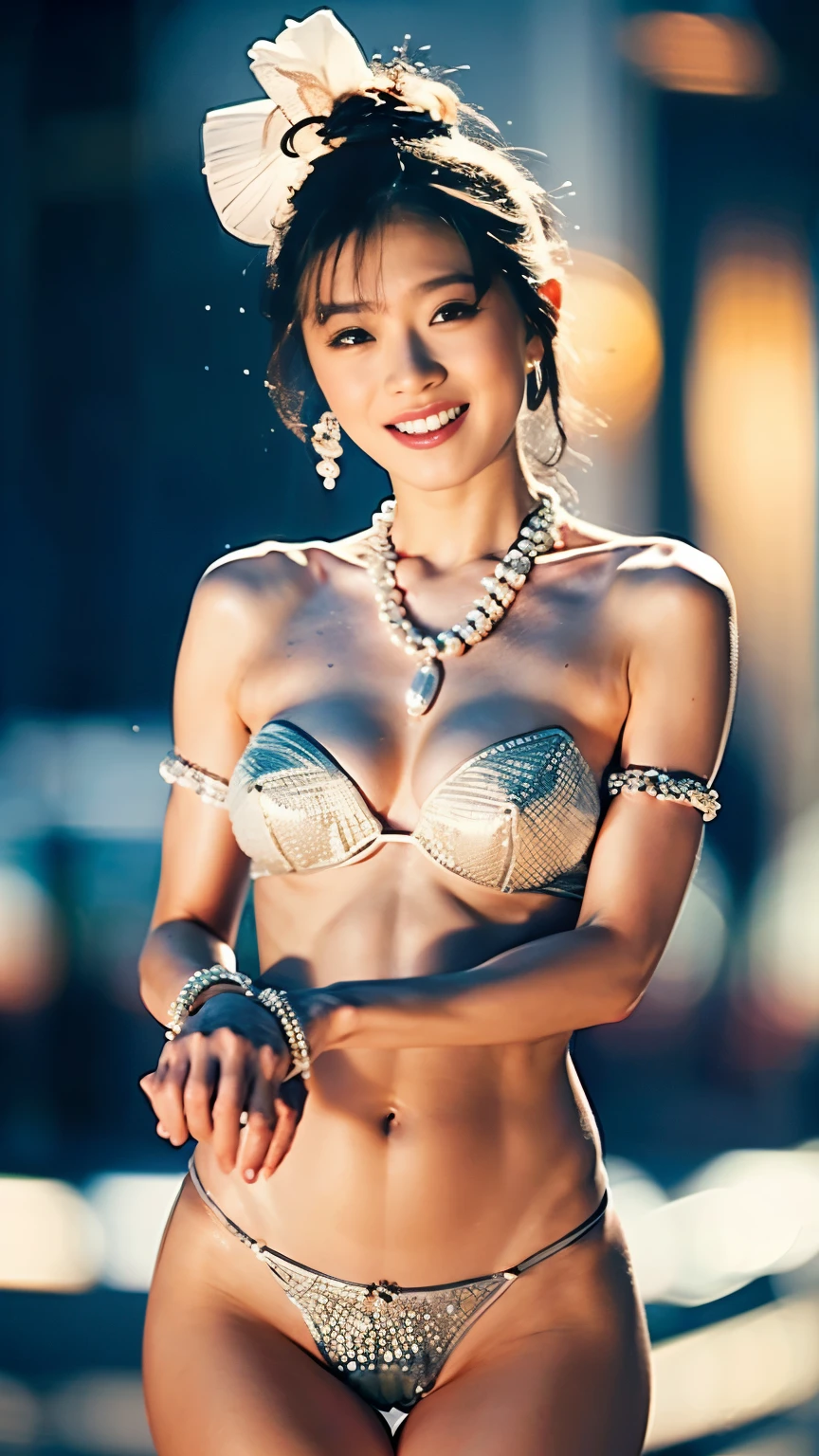 (8k, RAW photo , top quality, Penis masterpiece :1.2), ( Sharp Concentration:1.2), 1 girl, ( cowboy shot), ( Goddess Made of Pearls :1.3), 20 years old, 美しい Goddess Made of Pearls , White and glowing skin, Pink Pearl , accurate human anatomy , ( beautiful lingerie made of pearls), Enchantment, sexy, erotic , beautiful face, detailed face , half-open eyes, Friendly Smiles , Perfect Proportions, Big Breasts, Thin Waist, Belly Button Pussy , Thick Ass, crotch gap , 太くて sexyな太もも, camel's toes, ( Pearl Earrings ; Necklaces + Head ornament), ( random poses , Changing Poses , Dynamic Angle ,), Reflected Light, Refracted light, Soft light, ( ambient lighting :1.3), front light , Light On Face, Background is Palace Hall , Blurry perspective , Beautiful Teeth, Beautiful Teeth alignment,