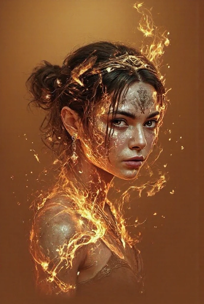 a young woman with fiery skin, isolated on a dark background, 4K resolution, ultra-detailed, photorealistic, dramatic lighting, cinematic, fantasy, digital art