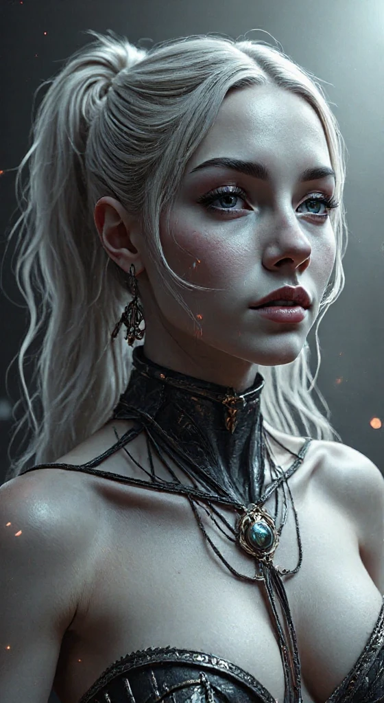 a young woman with fiery skin, isolated on a dark background, 4K resolution, ultra-detailed, photorealistic, dramatic lighting, cinematic, fantasy, digital art