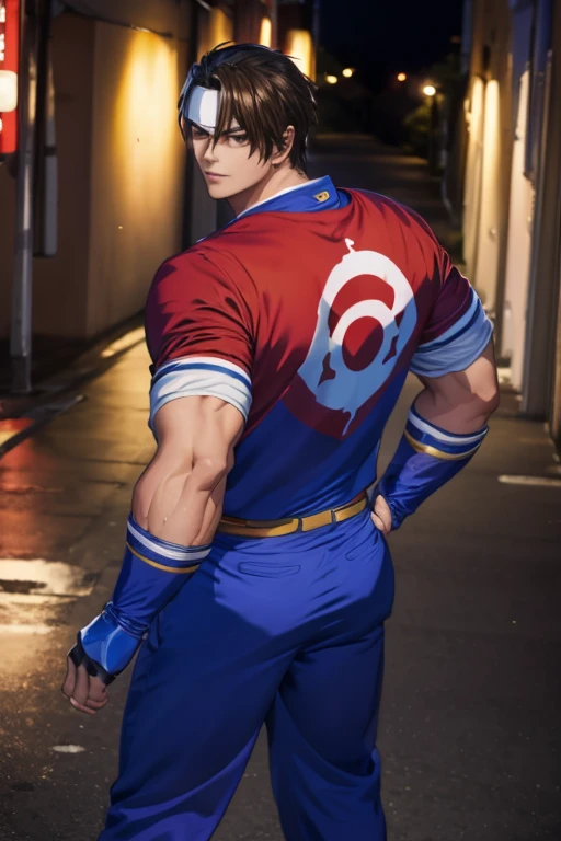 (    top quality ), (Overall view)  Back Alley, クールでハンサムな顔の日本人美しいセクシーな若いホスト18 years old, Host handsome ,  beautiful sexy young Sentai hero ,  shiny Power Rangers costume, 18 years old,  toned and muscular ,  cool and handsome face ,, Hair long enough to hide one eye,  The crotch is swollen、Having an erection、 sensual vibe 