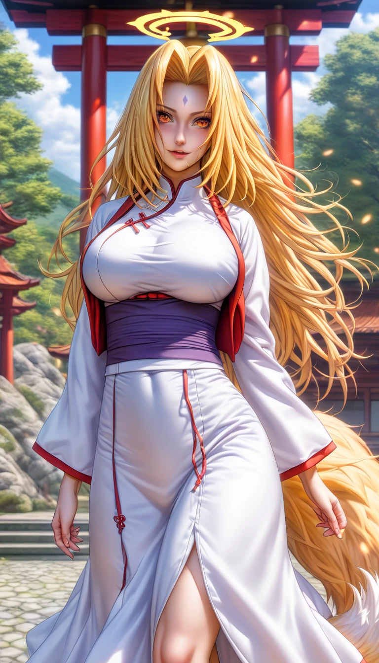 Masterpiece, best quality, high detailed, beautiful face, face detailed description, Ultra-detailed face, Detailed eyes, (((1girl, a female blonde with nine tails, nine tails))), delicate and fine, (mystical creatures), massive breast, wearing kimono, seductive, varied pose, perfect body, perfect face, plump boobs, perfect boobs, perfect anatomy, (nighttime), seductive smile, long legs, head tilted, hands on cheeks, --s2