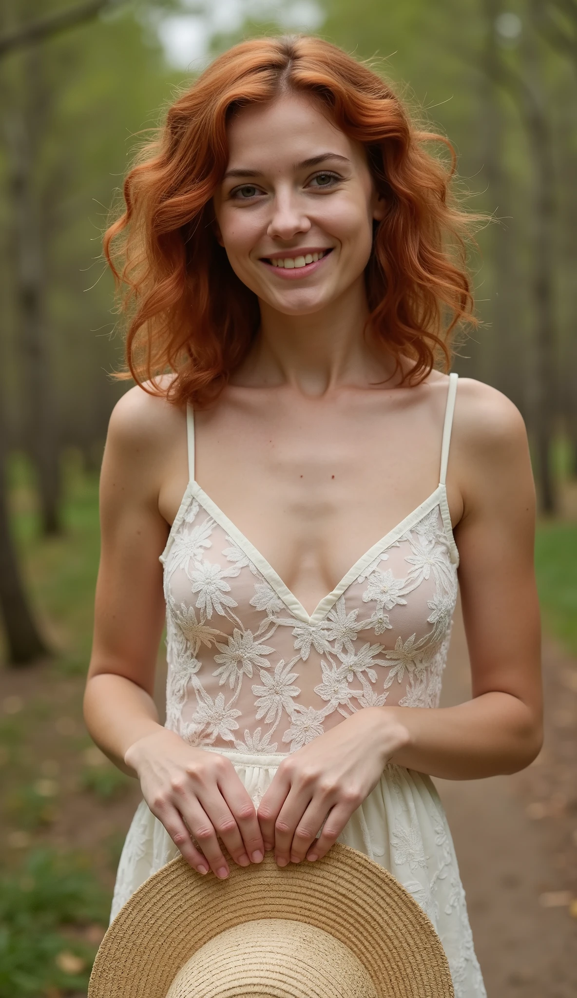 Irish beauty, red short hair smile woman, large perky breasts, (transparent:1.3) white t-shirt, bottomless, erotic,sitting on the porch at home, set against a minimalist, background color, high fashion photography, volumetric lighting, Sony PIXMA, ISO 100, UHD, perfection