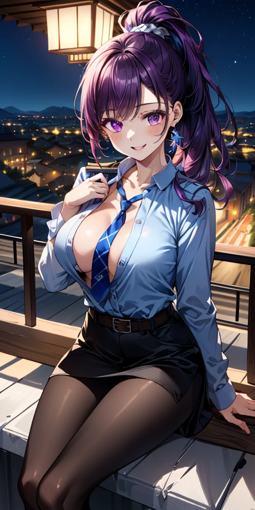1girl,realistic,short blue hair,wearing glasses,purple hair,gigantic breast, uniform,office suit,skirt,extremely detailed eyes and face,longeyelashes,beautiful detailed lips,masterpiece,upper body,office background