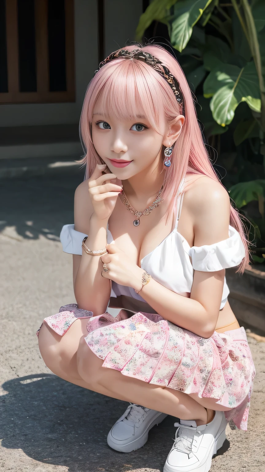(8K, top-quality, masterpiece:1.2), (reallistic, Photorealsitic:1.37), Super Detail, One girl,), (Highly detailed), (beautifully detailed eyes), (of the highest quality), (super detailed ), (masterpiece), (Detailed face),20yr old, ,1 girl, ((pink hair,long hair)), medium breasts, clothed, Perfect Lighting, BREAK, (glossy cute clothes:1.5), (pastel colours:1.3), (floral patterns:1.2), (polka dots:1.2), (satin:1.2), (silk:1.2), (shiny thin trench coat:1.3), (shiny camisole:1.3), (shiny blouse:1 Zin), (shiny knitwear:1.3), (shiny skirt:1.3), (shiny trousers:1.3), (loose silhouette:1.2), (frills:1.2), (ribbons:1.2), (lace:1.2), (shiny thin socks:1.2), (shiny pumps:1.2), (shiny sneakers:1.2), (shiny earrings:1.2), (shiny necklaces:1.2), (shiny bracelets:1.2), BRAKE, (upper body to thighs:1.2), (long pink hair:1.2), (gentle smile:1.2), (face tilted slightly:1.2), (seiza pose:1.2), (hands on knees:1.2), (cute outdoor scenery:1.2), (flowers:1.2), (park:1.2), (shining light:1.2)
