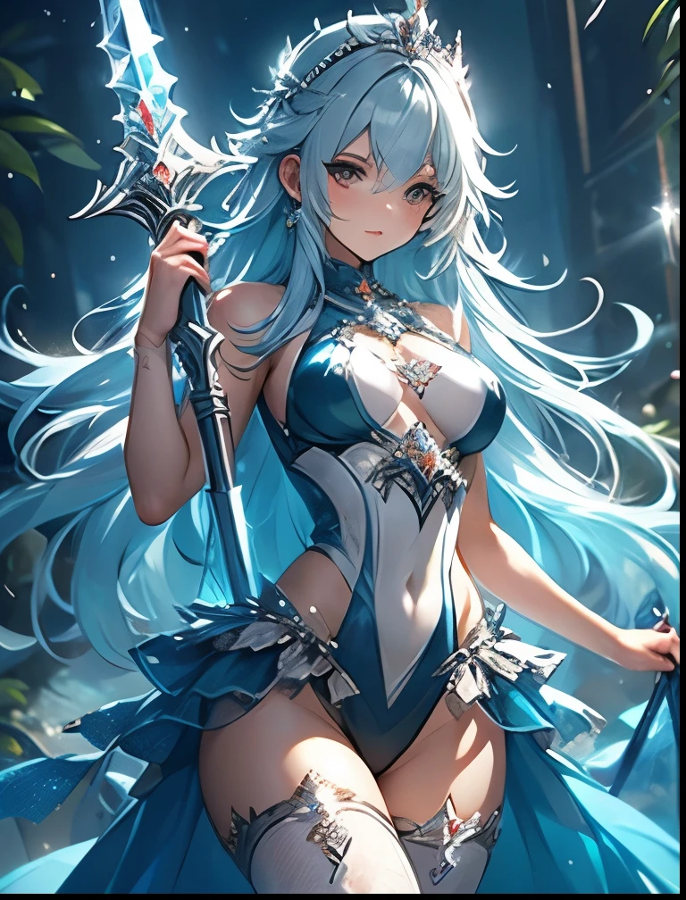 high quality, masterpiece, Super detailed, 1 girl, Extremely detailed faces,A steel plate on the chest,Latex full body set,Blue by Capelet,Long knives in both hands,Wield a long knife,BDSM,handcuffs,collar,calm expression,Smile,handcuffs,collar,long black hair, charming pink eyes, fox ears, Ridiculously big, shiny skin, Bright wilderness,grassland,waterside