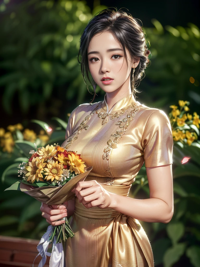 masutepiece, Best Quality, hight resolution,portlate, (((detail portrayal、8K resolution))), (((Beautiful face drawn in detail))),Full Body Angle,Smirking expression、独奏, bright light blue eyes, Beautiful silky silver hair、(((Beautiful ao dai:1.3、ao dai,Beautiful white ao dai)))、(((Captured from above、Subjects looking up)))、Plein Air、Lotus Lake