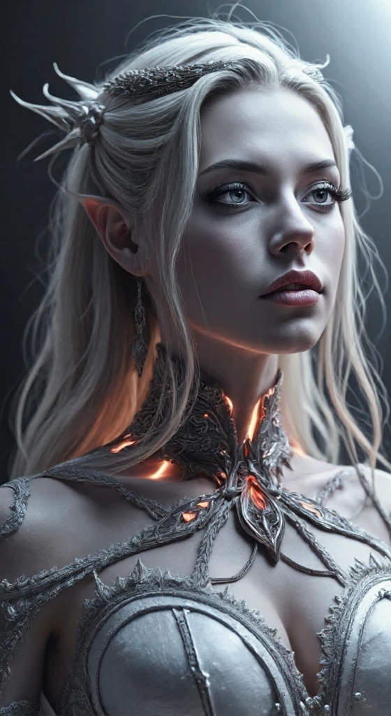 a young woman with fiery skin, isolated on a dark background, 4K resolution, ultra-detailed, photorealistic, dramatic lighting, cinematic, fantasy, digital art