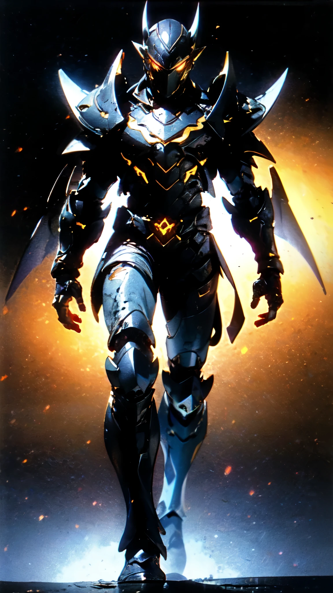 (masterpiece:1.5, best quality:1.5, extremely delicate:1.5), ((male:1.5)), a man wearing a full-face helmet, high-tech biomimetic armored combat suit, (a composite layered chest armor), the design balances heavy with agility, fully enclosed shoulder guards, matching arm and leg guards, a belt of gemstone, (the color scheme is primarily Red with Purple and Yellow accents, Organic Biotech, Concept Inspired by Vampire, glowing eyes, armor glows, huge cloak like devil wings, blood), stand of a futuristic sci-fi city, this character embodies a finely crafted fantasy-style armored hero in anime style, exquisite and mature art style, metallic, high definition, highres, ultra-detailed, ultra-fine painting, professional, perfect body proportions, golden ratio, anatomically correct, symmetrical face, extremely detailed eyes and face, high quality eyes, creativity, RAW photo, UHD, 32k, Natural light, cinematic lighting, (masterpiece-anatomy-perfect:1.2)