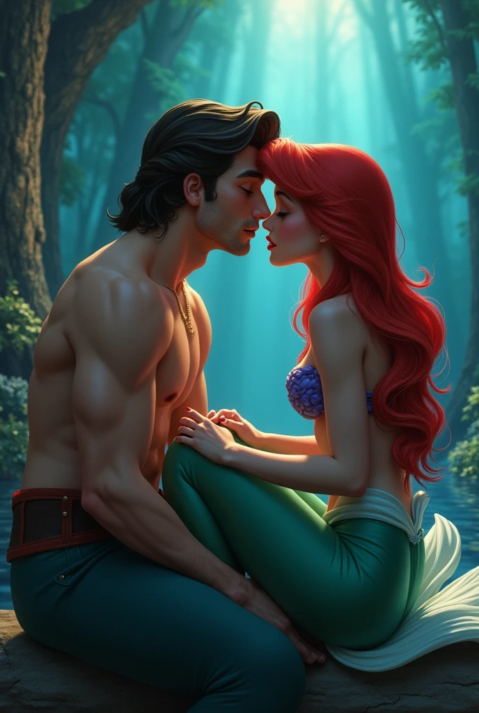 Ariel is sexy with big breasts and mesmerizing eyes with purple swirls in her eyes with the witch Ursula next to her hypnotizing her with her SEXY naked body