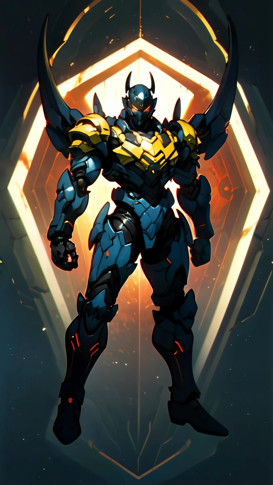 (masterpiece:1.5, best quality:1.5, extremely delicate:1.5), ((male:1.5)), a man wearing a full-face helmet, high-tech biomimetic armored combat suit, (a composite layered chest armor), the design balances heavy with agility, fully enclosed shoulder guards, matching arm and leg guards, a belt of gemstone, (the color scheme is primarily Red with Purple and Yellow accents, Organic Biotech, Concept Inspired by Vampire, glowing eyes, armor glows, huge cloak like devil wings, blood), stand of a futuristic sci-fi city, this character embodies a finely crafted fantasy-style armored hero in anime style, exquisite and mature art style, metallic, high definition, highres, ultra-detailed, ultra-fine painting, professional, perfect body proportions, golden ratio, anatomically correct, symmetrical face, extremely detailed eyes and face, high quality eyes, creativity, RAW photo, UHD, 32k, Natural light, cinematic lighting, (masterpiece-anatomy-perfect:1.2)