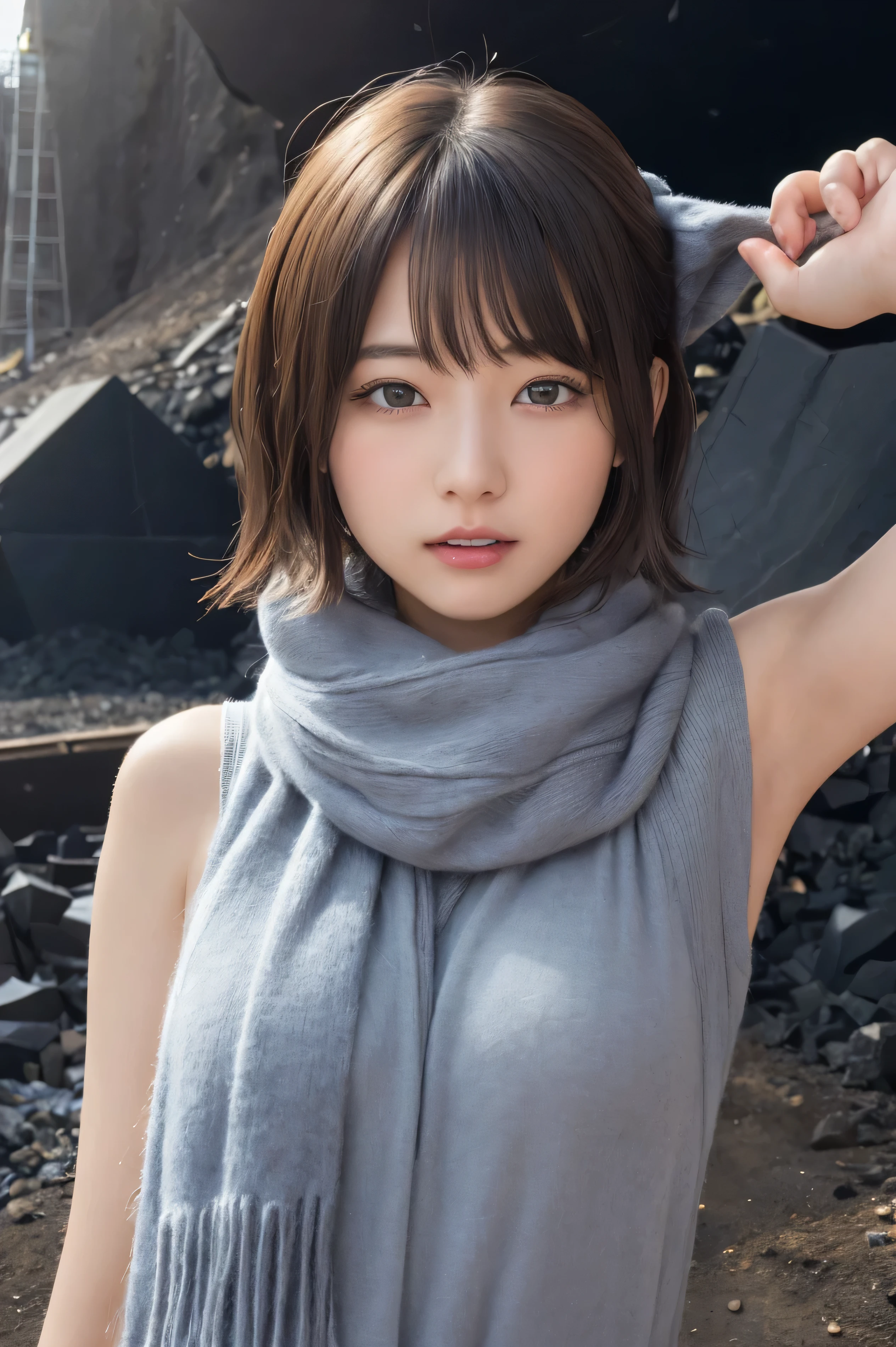 ((    in the coal mine without makeup   、   closes the eye 、   closes her mouth:1.2))、(  realistic  、  Photo realistic  、  super detailed、   It's on the inside of 、 and has the most detailed skin 、  top quality、   Masterpiece   、   超 high definition  )、     very short hair    、、   high school girl with visible armpits 、   young girl、   1 girl、 bang 、 double eyelid、Drooling eyes、   The Face of Japan  、purity、Double teeth、  Realistic skin type 、Thick muffler、   grey scarf   、  fluffy hair that pulls the body together、((   the hair is a muffler   :1.3))、   red cheeks   、   the wind is blowing 、that&#39;   snow is falling   、 knight 、illumination、 and the light shines from behind   、 cute face、 perfect body、 thin waist and Big Breasts  、 slender legs 、 Big Breasts 、 realistic skin、 full body image 、（repay、8k、masterpiece：1.2）、 Japanese woman with a viewing angle of、22 years old、（  high definition beautiful face ）、 amazing face and eyes、（ top quality：1.4）、（ super detailed）、（  High Definition CG Integrated 8K Wallpaper ）、 high definition 、  High Definition Raw Color Photo 、 professional photos、realistic portrait、 amazing face and eyes、 depth of field、（（ exquisitely designed、GORGEOUS COLORFUL ADULT OUTFITS ））、（（ exquisitely designed、 High Resolution Panty Portrait 、  high definition panty portrait、Highly Detailed Panty Drawing ））、（（ UNIQUE POSES SHOW YOUR PANTIES ）、（（  widens legs 、 raise your legs）） slightly open mouth 、（（（ lift the skirt yourself）））、（ lift the skirt yourself）、Panties with lace、Small panties、Attention to Panties 、