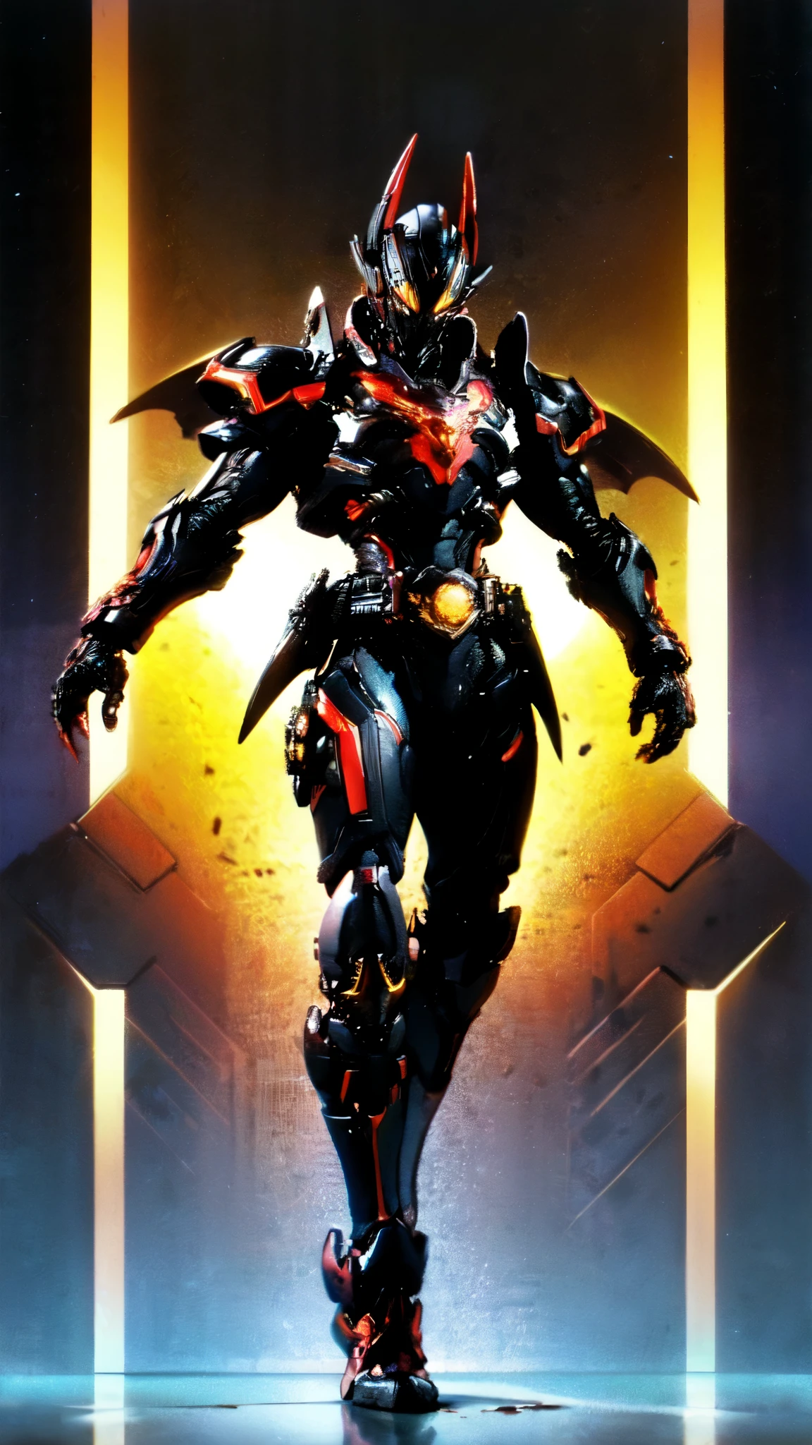 (masterpiece:1.2), best quality, high resolution, unity 8k wallpaper, (illustration:1.0), beautiful detailed, extremely detailed, perfect lighting, extremely detailed CG,glowing eyes,
Mech,armor,full_armor,warframe,horns, fake horns, red eyes, global ray tracing,
looking at the viewer,solo,perspective,