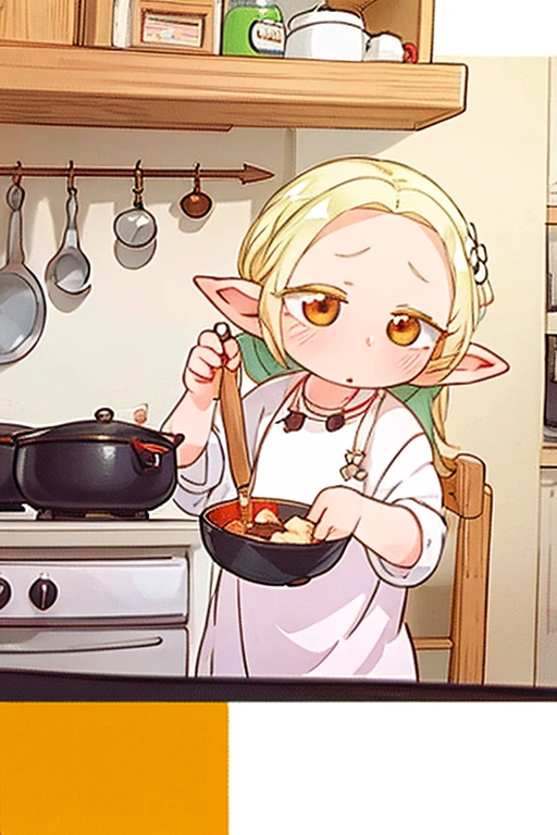  the little character , owl， top quality,  Masterpiece  ,  cute elf girl, sloth, recluse ,  Dirty room , Cooking