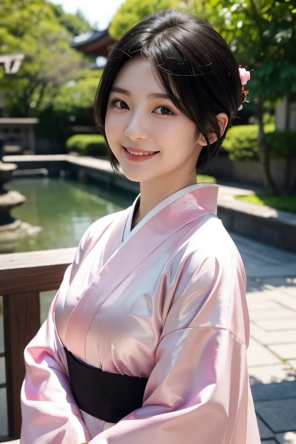(masterpiece:1.3), (8K, Photorealistic, Raw photo, Best image quality: 1.4), Japanese 、Take a full-body photo，kimono、Cat ear、Less exposure、Cute costume，Japanese hairstyle，crystal，Natural color lip，(Fluffy short hair:1.2)、Cleavage:1.2、Super detailed face、Attention to detail、double eyelid、Put your chest together、Sharp focus:1.2、Beautiful woman:1.4、Black Hair、highest quality、masterpiece、超A high resolution、(Photorealistic:1.4)、Highly detailed and professionally lit smile、