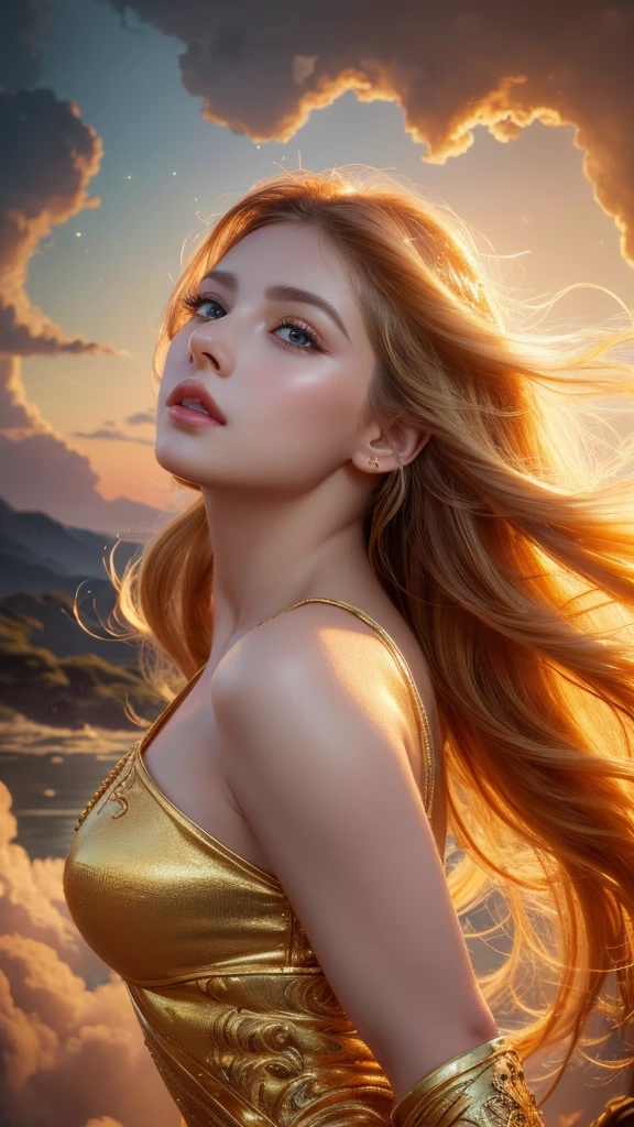 (((high detail))), best quality, Margot robbie,full frame, samurai armour,blonde long flowing hair blowing in the wind, hair ornament, japanese castle background, sunset