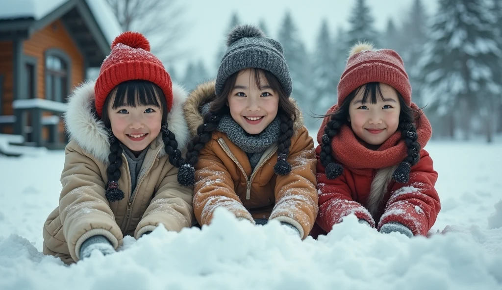 painting of children playing in the snow with a snowman, japanese 1 9 8 0's album cover, inspired by Matsumura Goshun, by Chizuko Yoshida, by Matsui Fuyoko, by Miwa Komatsu, by Kobayashi Kiyochika, by Matsumura Goshun, 1 9 7 0 s illustration