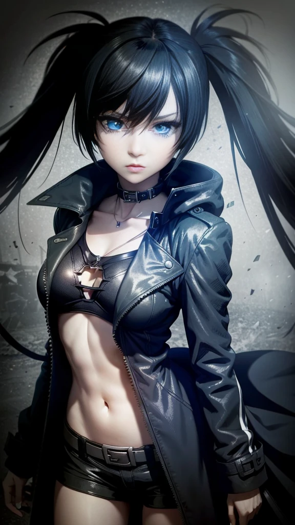 Black Rock Shooter, Trench Coat, Shirt, Blue Eyes, Hotpants, Military, 