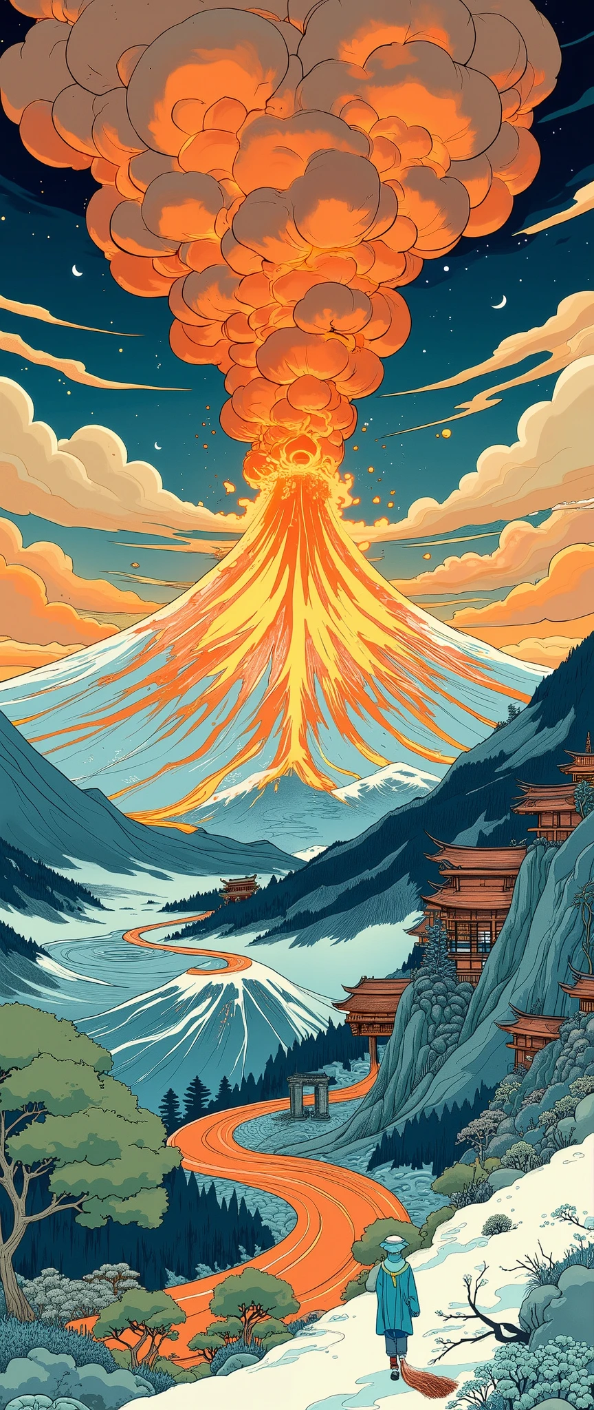 ( Ukisei:2.0),8k,16k,wallpaper,( Katsushika Hokusai style:2.0),(Volcanic eruption),(Mt. Fuji eruption :2.0),( Vector Art :2.0),( flat design:2.0),( flat color:2.0)
