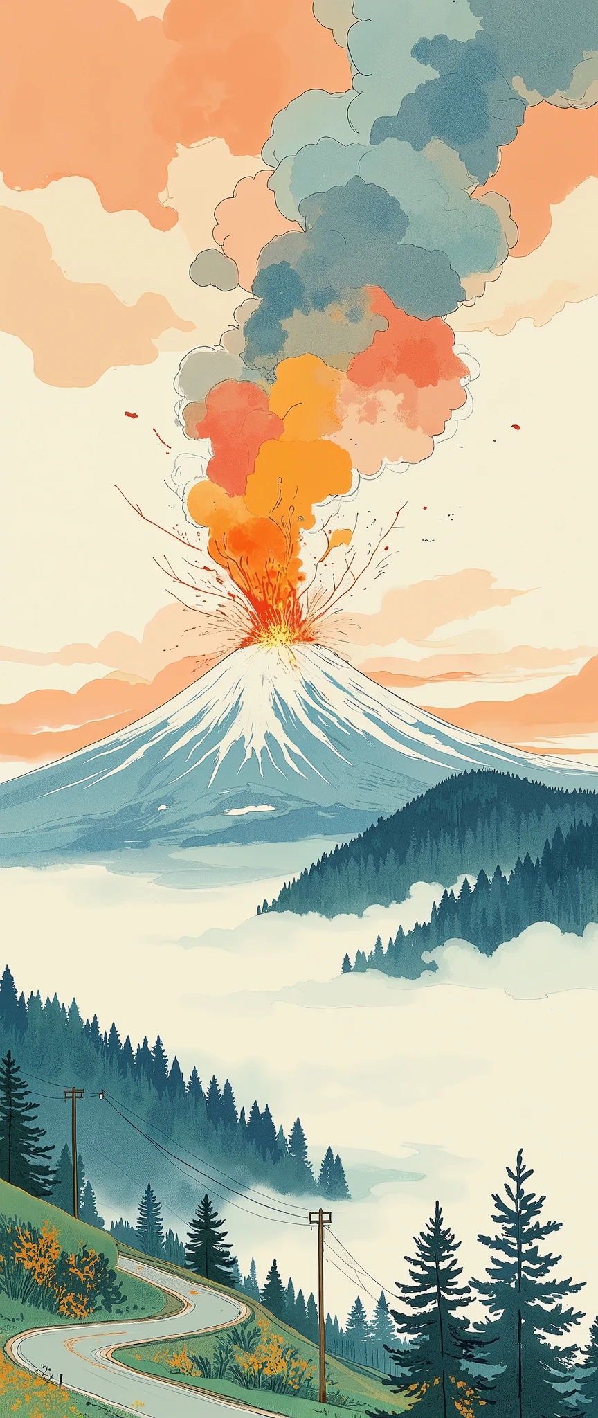 ( Ukisei:2.0),8k,16k,wallpaper,( Katsushika Hokusai style:2.0),(Volcanic eruption),(Mt. Fuji eruption :2.0),( Vector Art :2.0),( flat design:2.0),( flat color:2.0)
