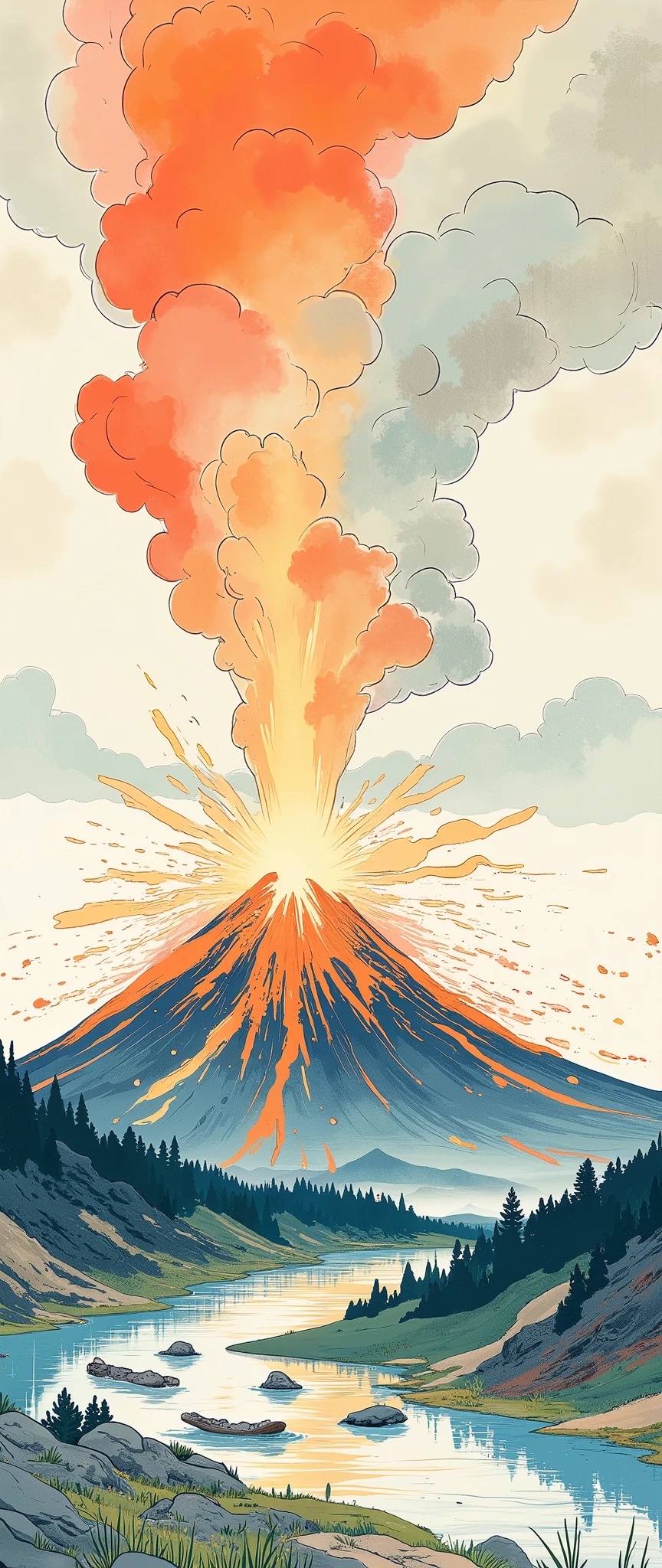 ( Ukisei:2.0),8k,16k,wallpaper,( Katsushika Hokusai style:2.0),(Volcanic eruption),(Mt. Fuji eruption :2.0),( Vector Art :2.0),( flat design:2.0),( flat color:2.0)
