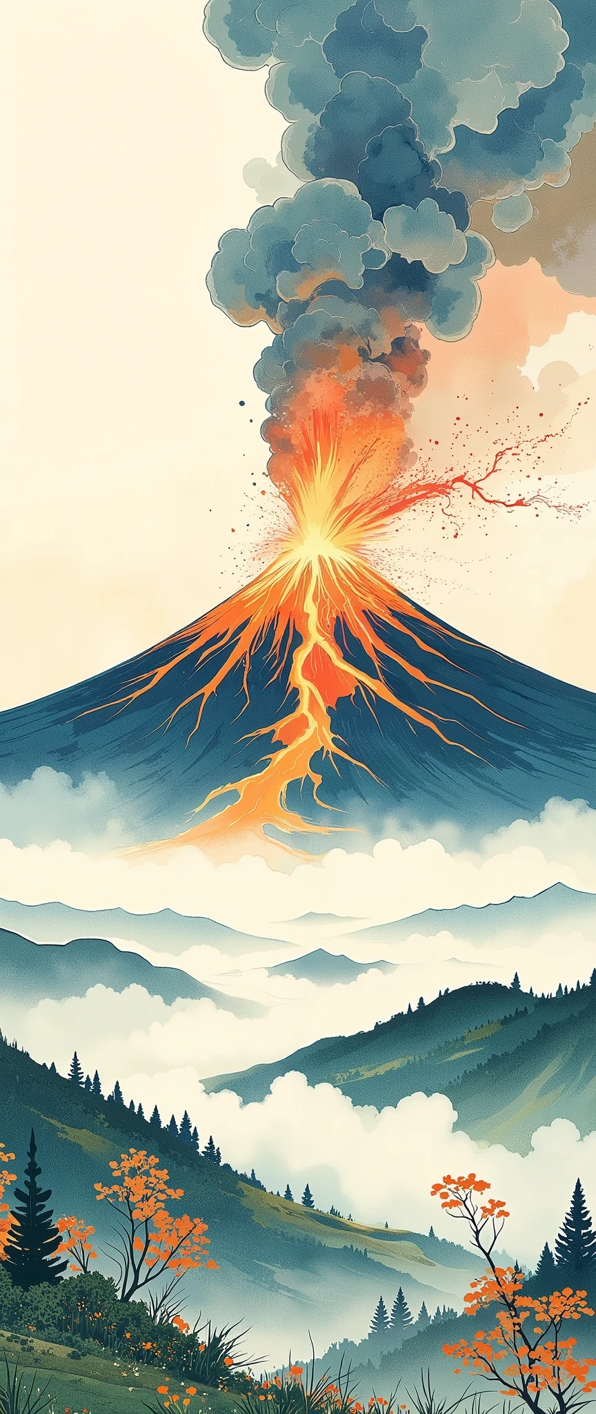 ( Ukisei:2.0),8k,16k,wallpaper,( Katsushika Hokusai style:2.0),(Volcanic eruption),(Mt. Fuji eruption :2.0),( Vector Art :2.0),( flat design:2.0),( flat color:2.0)
