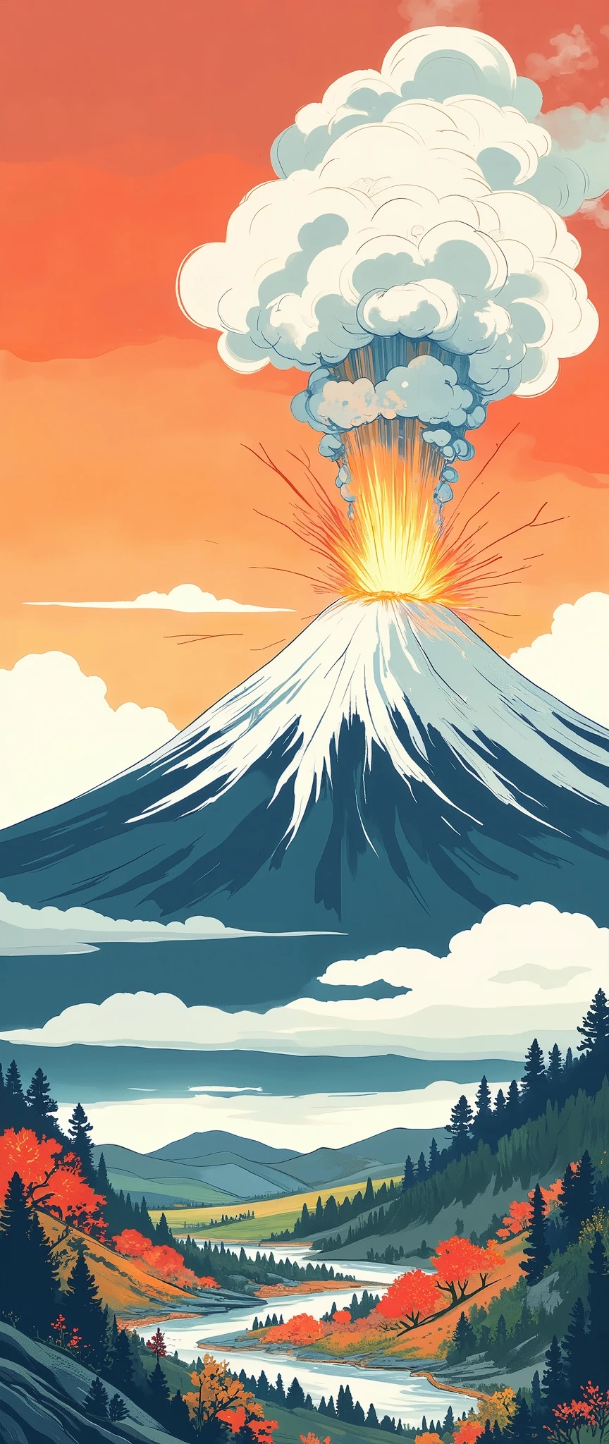 ( Ukisei:2.0),8k,16k,wallpaper,( Katsushika Hokusai style:2.0),(Volcanic eruption),(Mt. Fuji eruption :2.0),( Vector Art :2.0),( flat design:2.0),( flat color:2.0)
