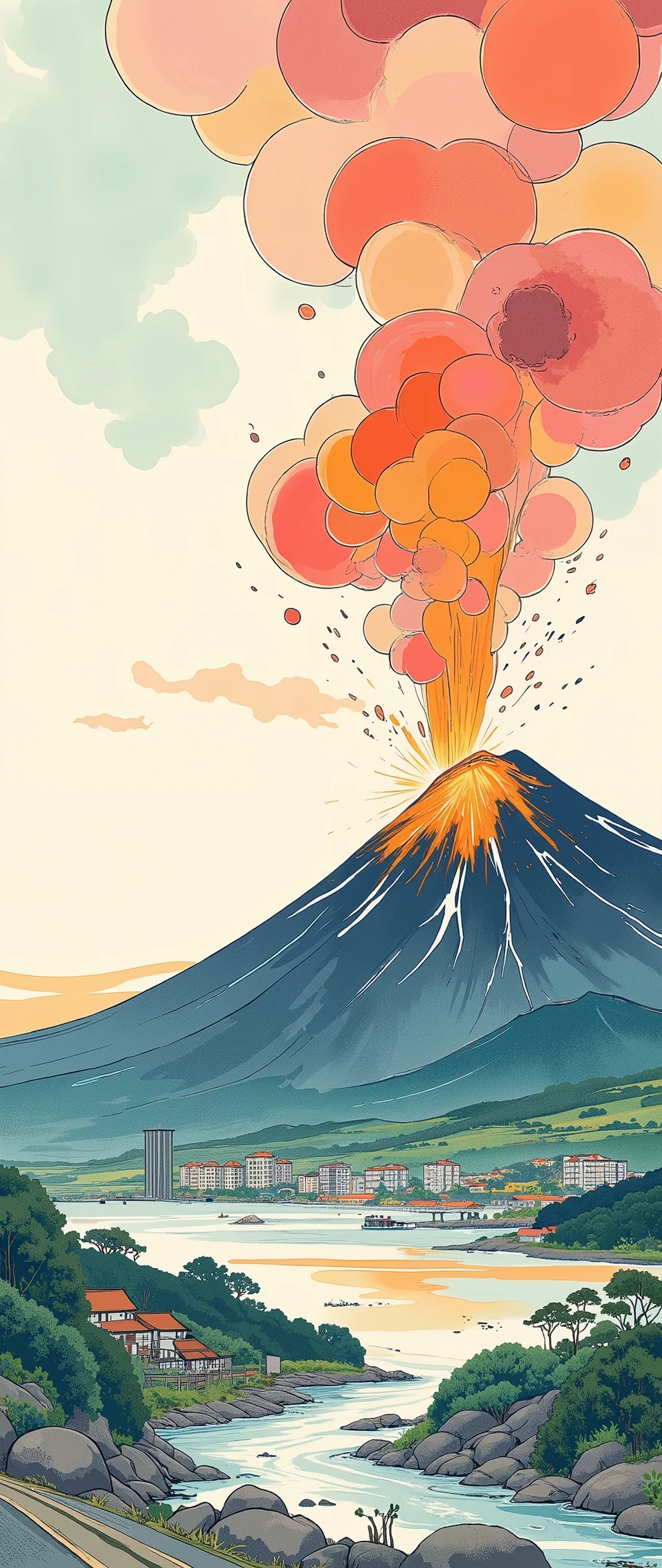 ( Ukisei:2.0),8k,16k,wallpaper,( Katsushika Hokusai style:2.0),(Volcanic eruption),(Mt. Fuji eruption :2.0),( Vector Art :2.0),( flat design:2.0),( flat color:2.0)
